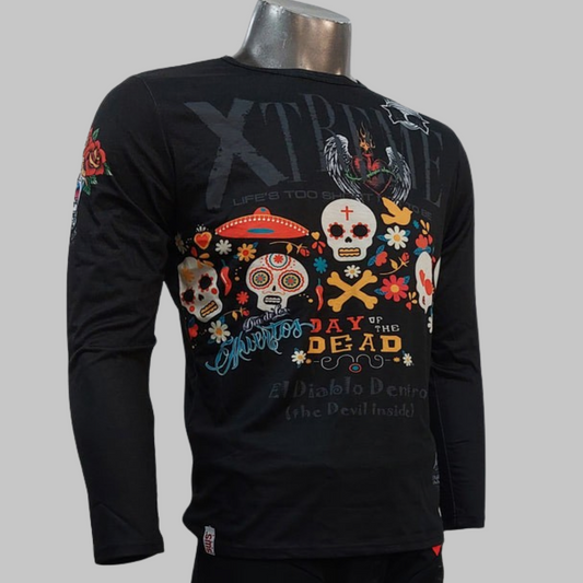 Day Of The Dead Long Sleeve Black T-Shirt