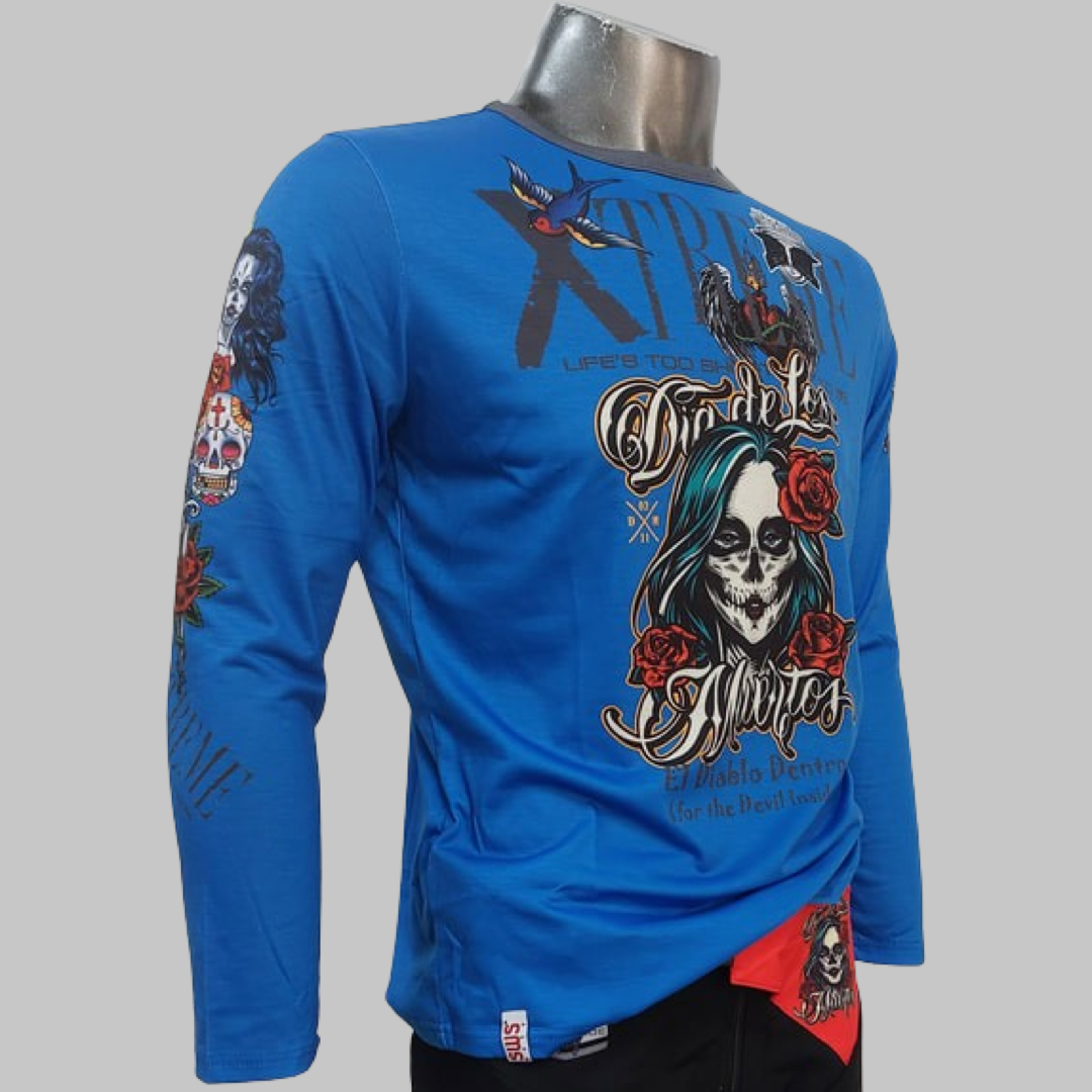 Dia De Los Mueritos Blue Long Sleeve T-Shirt