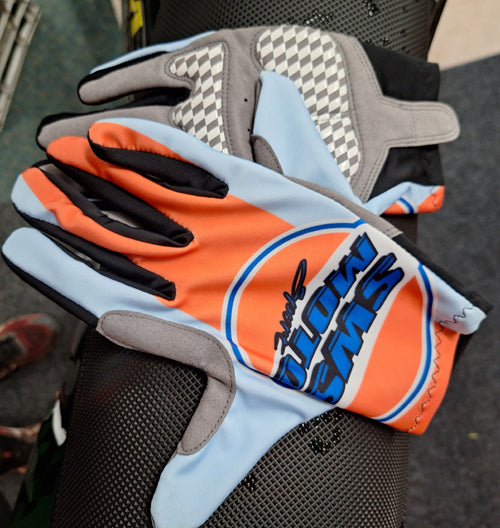 SWS Moto Gloves Gulf Blue Orange